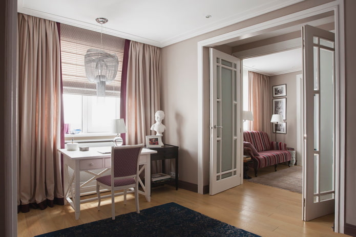 light-colored swing doors in the interior