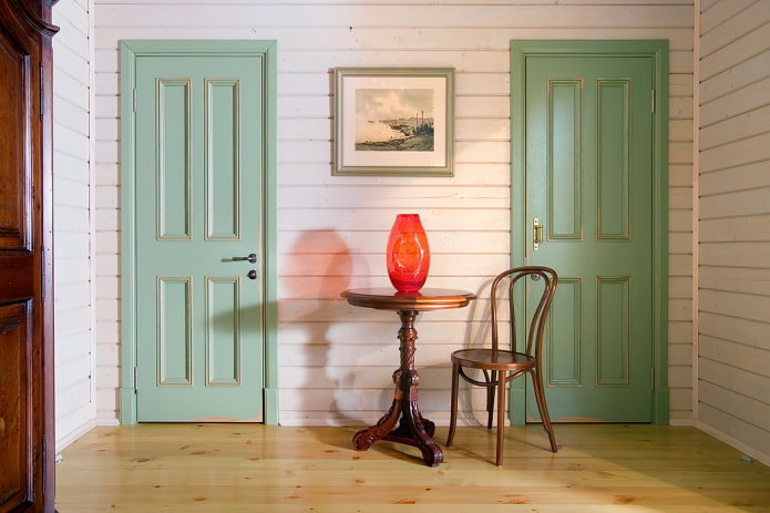 light green doors in the interior