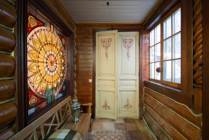light-colored doors with designs in the interior