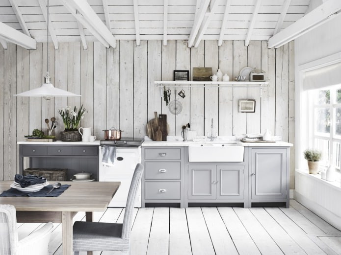 white flooring in the interior in the Provence style