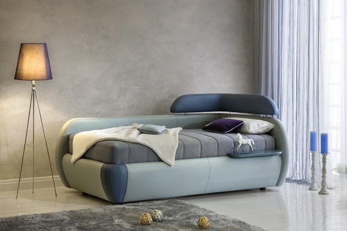 folded ottoman with leather upholstery in the interior