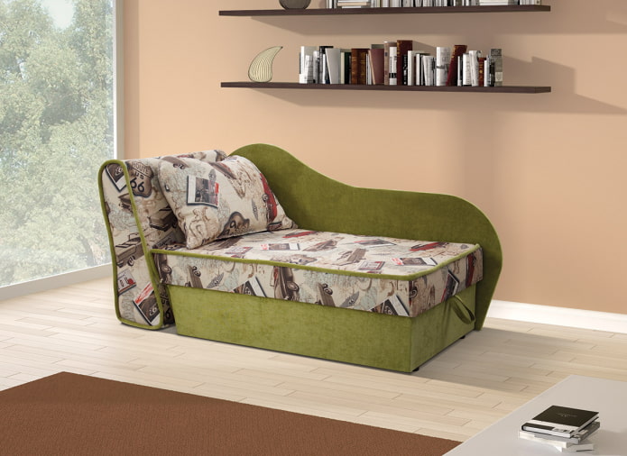 daybed with fabric upholstery in the interior