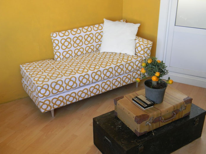 ottoman with upholstery with patterns in the interior