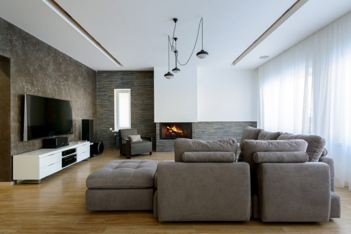 TV in the interior of the hall in a modern style
