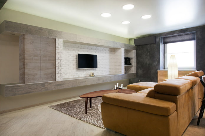 TV in a niche in the living room interior