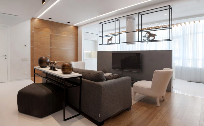 TV on the partition in the living room interior