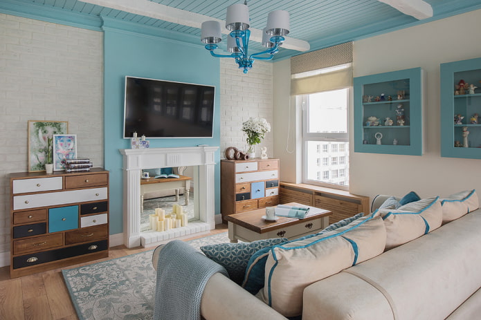 TV on an accent wall in the living room