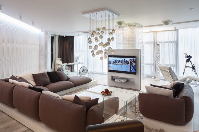 TV in the center in the living room interior