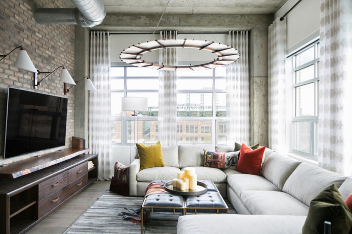 TV in the interior of the living room in the loft style