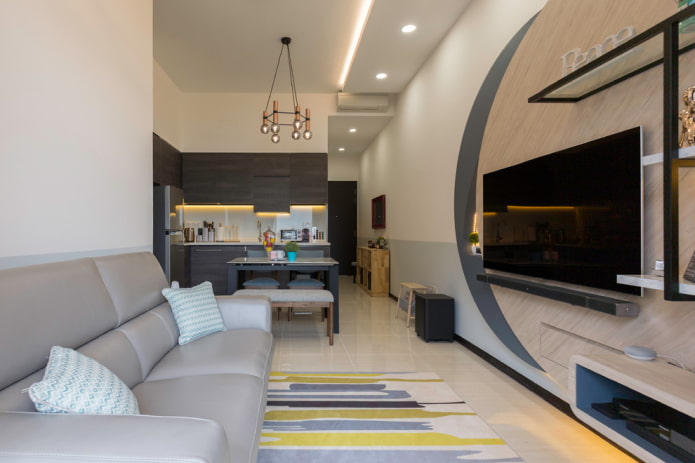 TV in the interior of the kitchen-living room