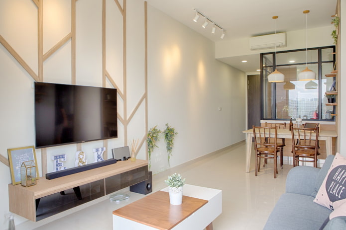 TV in the interior of the kitchen-living room