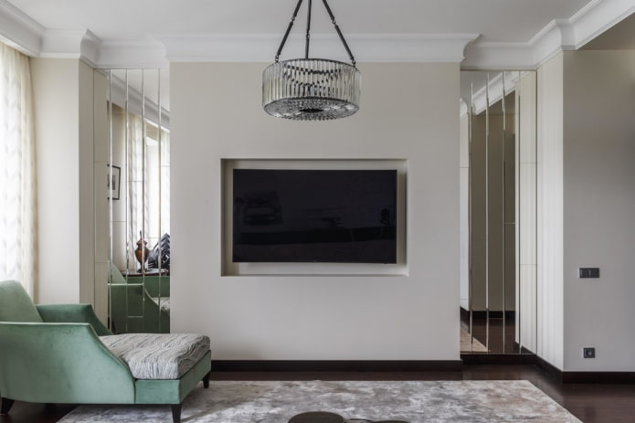 TV in a niche in the living room interior