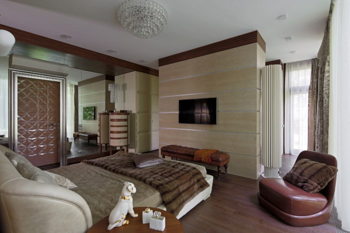 TV in the partition in the bedroom interior
