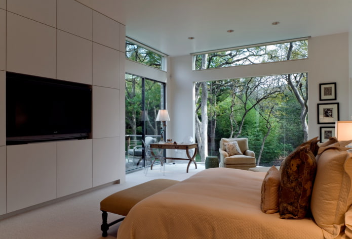 TV built into the closet in the bedroom interior