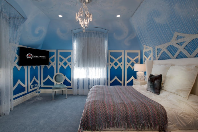 TV in the corner in the bedroom interior