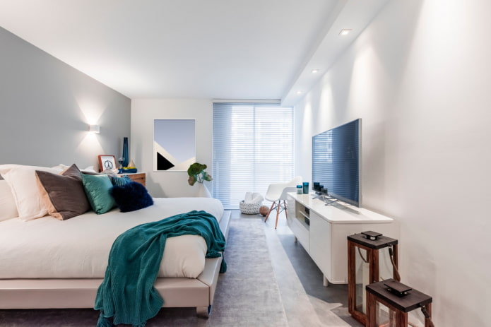 TV on a stand in the bedroom interior