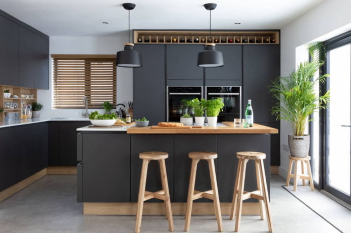 Dark gray kitchen set
