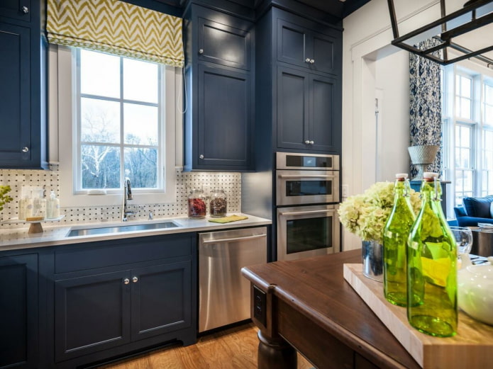 Small dark blue kitchen