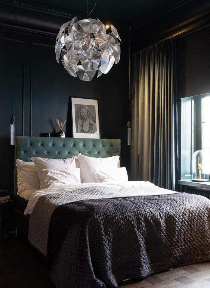 bedroom in dark tones