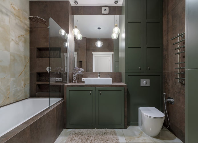 dark green furniture in the bathroom