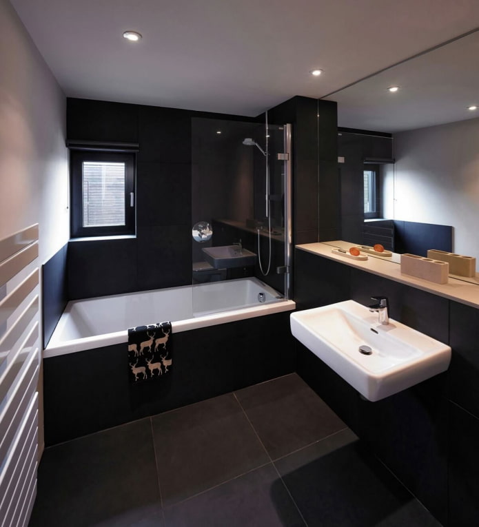 black tiled walls