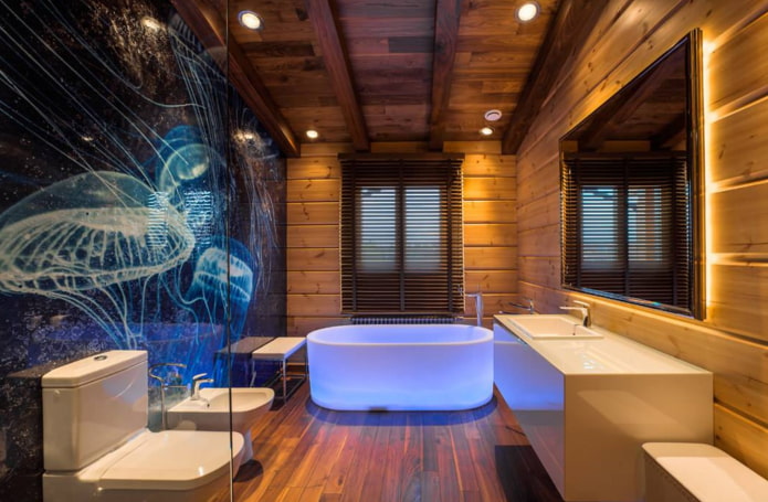 wooden walls in the bathroom
