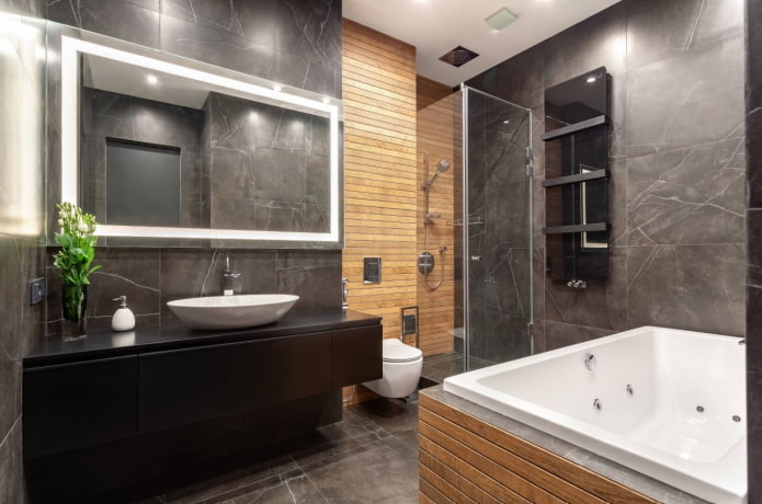 wood trim in the bathroom