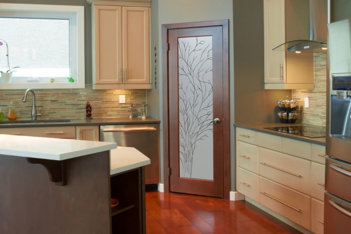 brown door in the kitchen