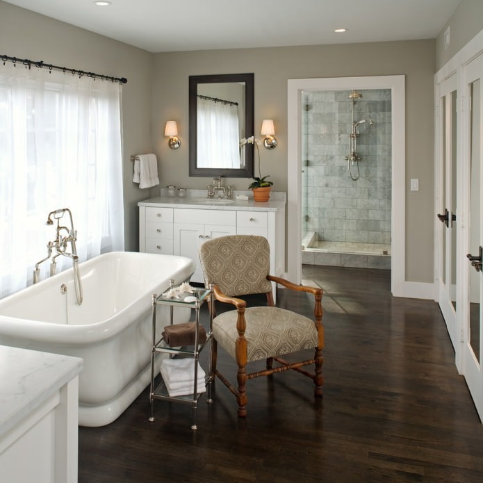 bathroom with dark brown laminate