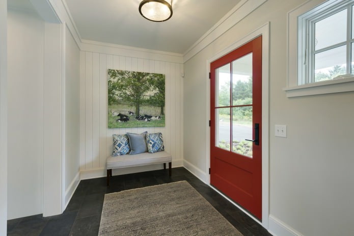 Red doors with a dark floor