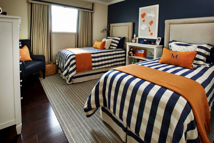 a combination of blue and orange