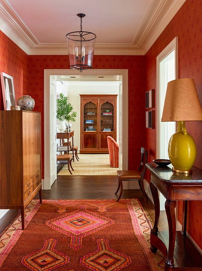 bright terracotta hallway