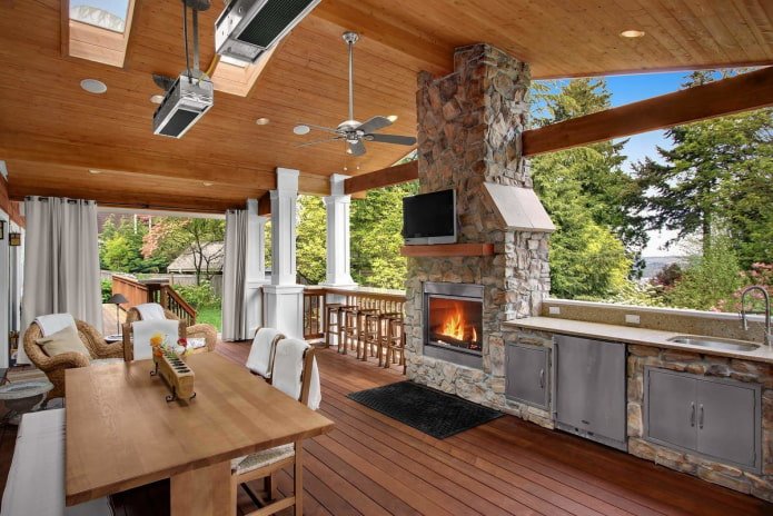 summer kitchen on the terrace with TV