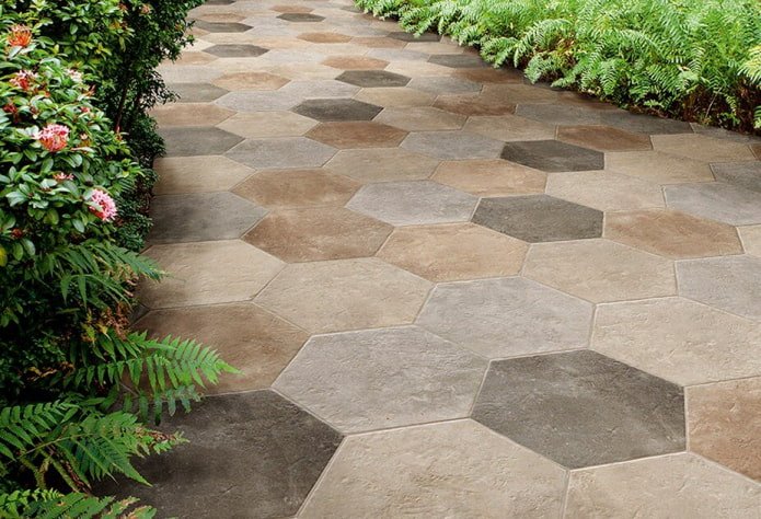 hexagon-shaped pavement tiles