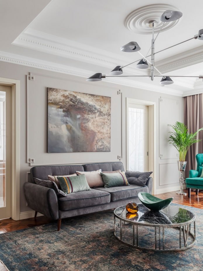 dark gray sofa in a modern style