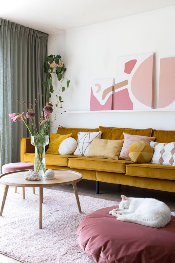 mustard-colored sofa
