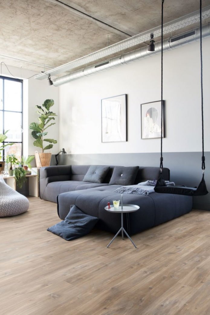 dark sofa in a light room