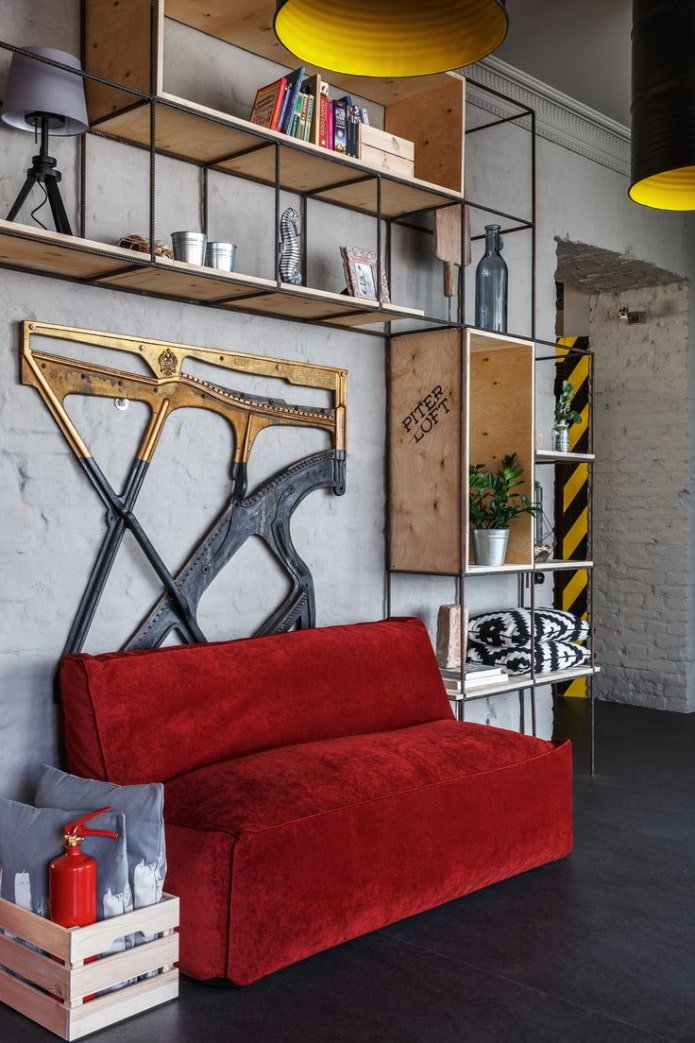 red frameless sofa