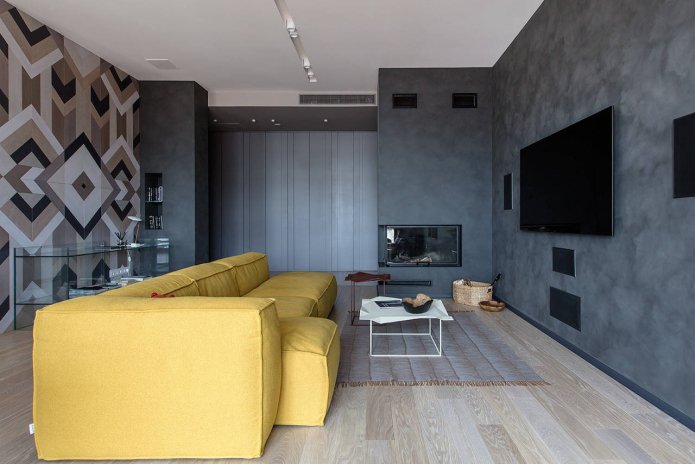 bright yellow sofa in the living room