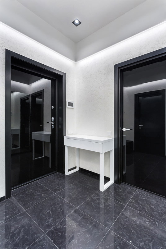 glossy doors in the hallway interior