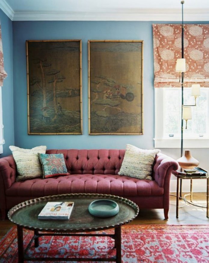 marsala-colored sofa in a light living room
