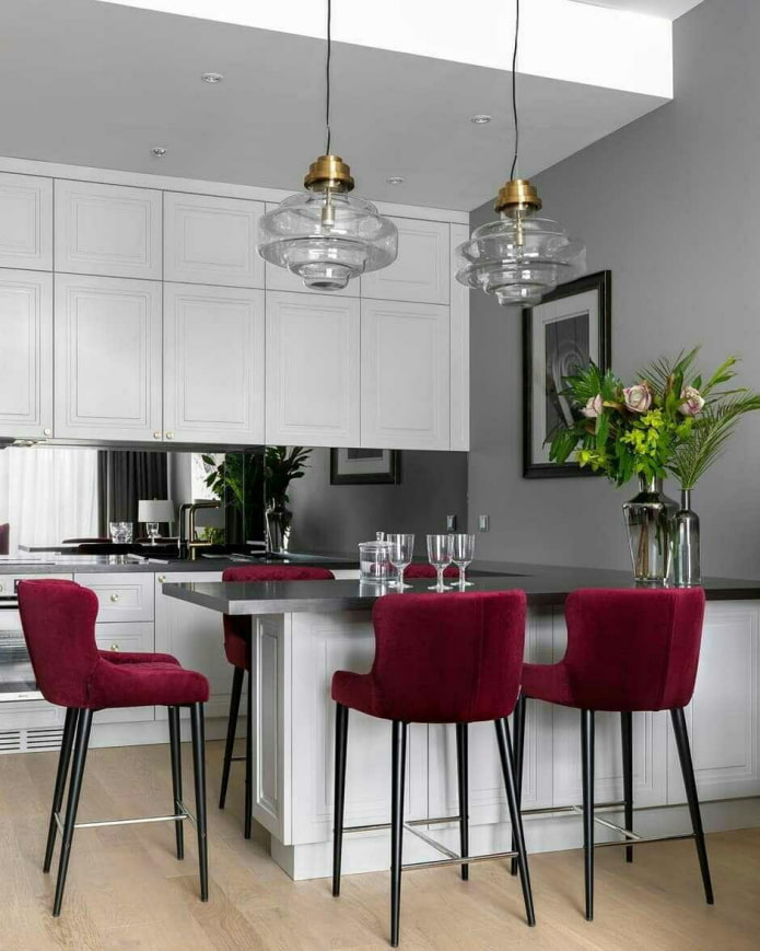 wine-colored bar stools