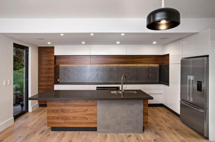 white kitchen with wood