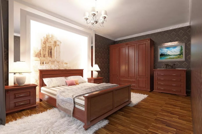 walnut-colored bedroom set