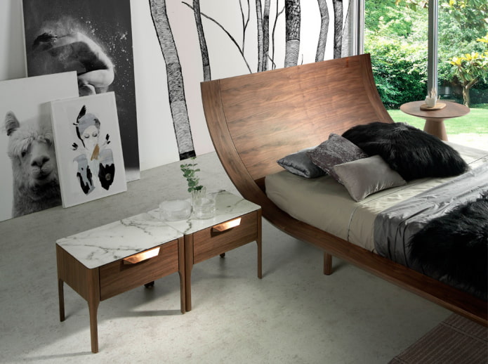 bed with curved headboard
