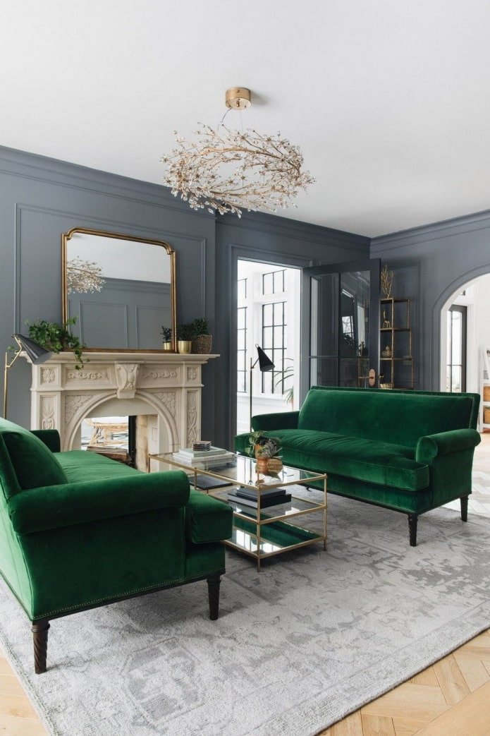 green sofa in the living room