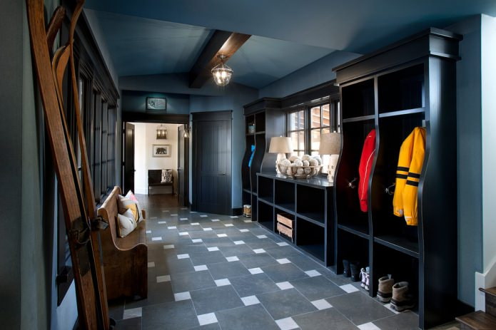 hallway with a blue ceiling