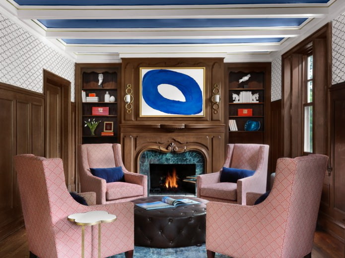 White and blue ceiling