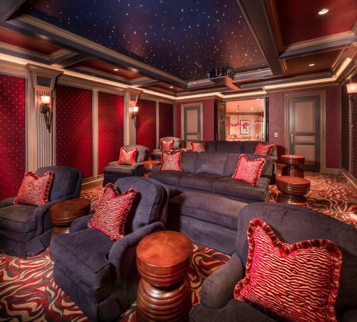 Red and blue ceiling