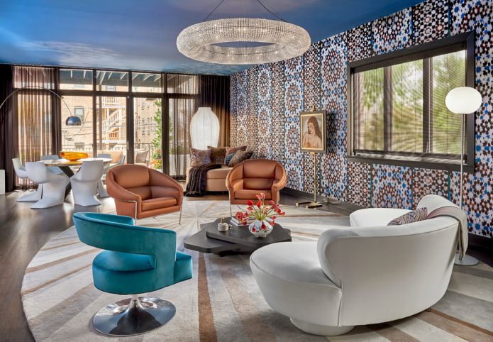 blue ceiling in the living room